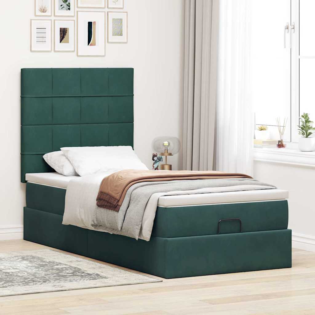 vidaXL Ottoman bed met matrassen 80x200cm fluweel donkergroen afbeelding