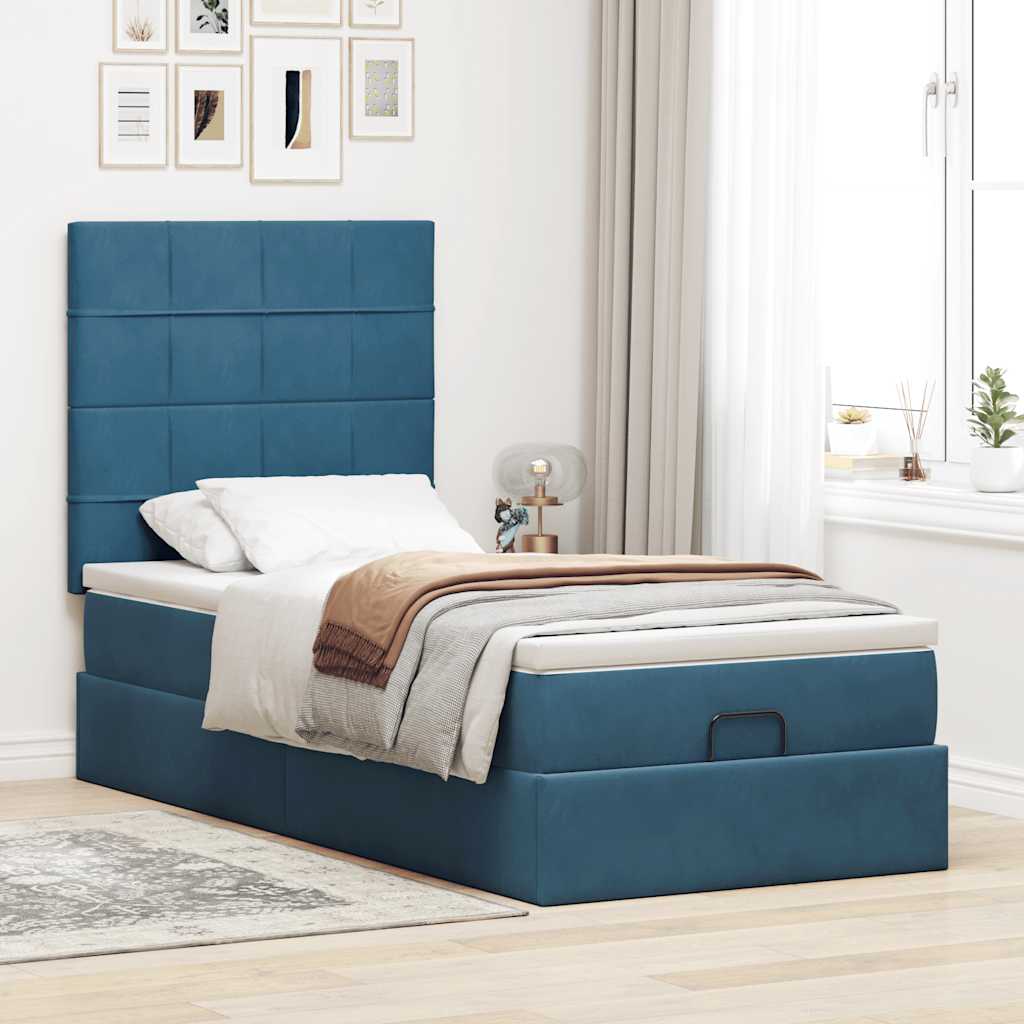 vidaXL Ottoman bed met matrassen 80x200cm fluweel donkerblauw afbeelding