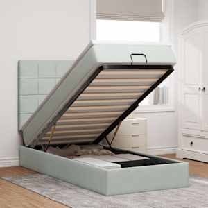 Otomanski posteljni okvir z vzmetnicami siv 90x190cm žamet