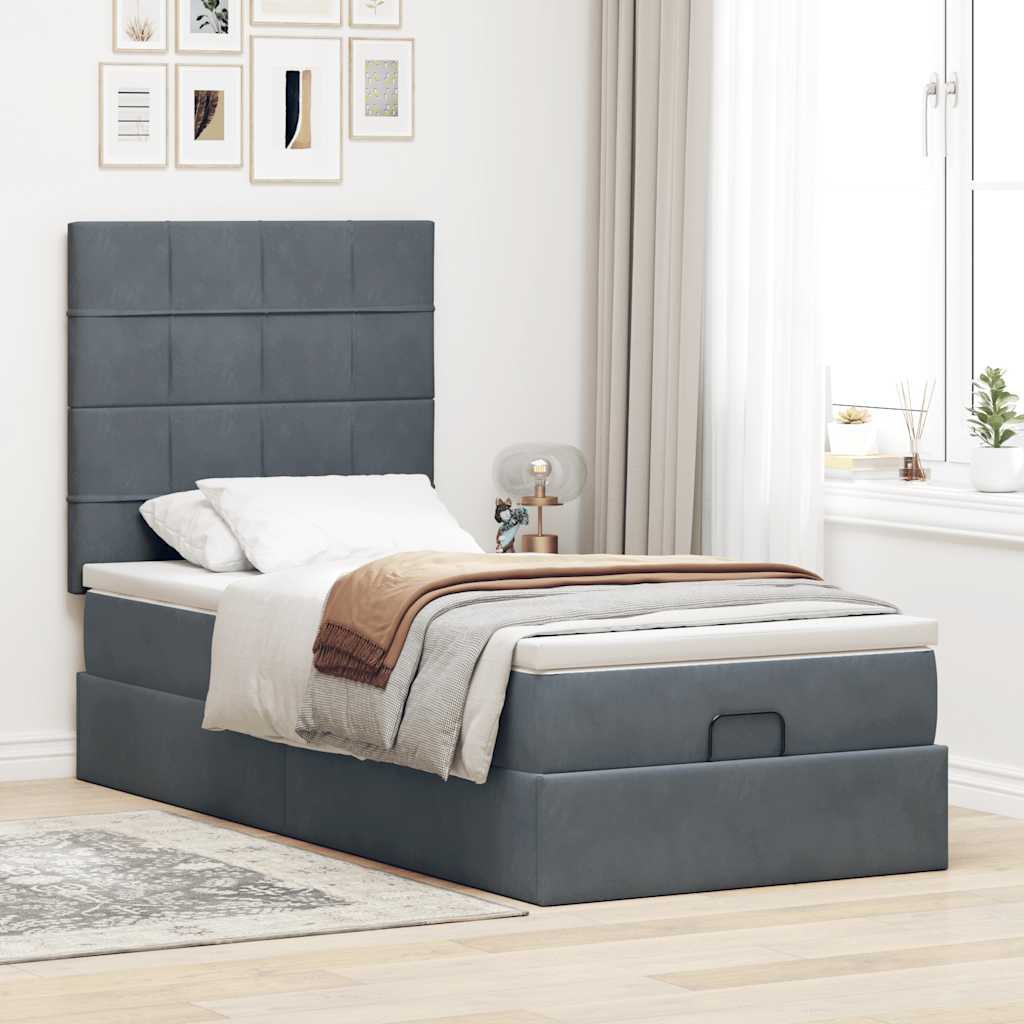 vidaXL Ottoman bed met matrassen 90x190cm fluweel donkergrijs afbeelding