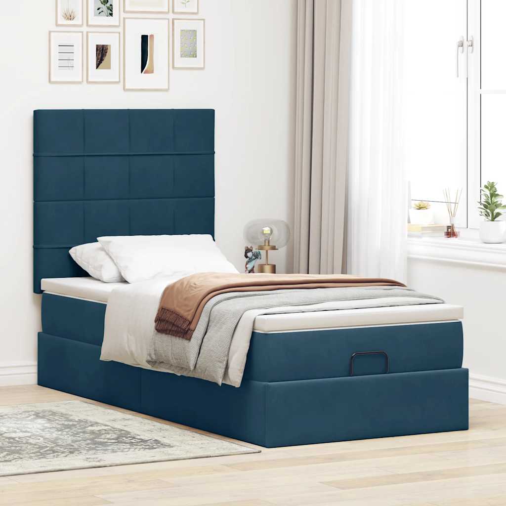 Thumbnail - vidaXL Ottoman-Bett mit Matratzen Dunkelblau 90x190 cm Samt