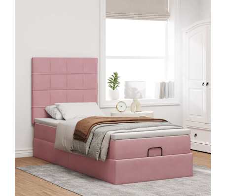 vidaXL Οθωμανικό κρεβάτι με στρώματα ροζ 90x190cm Velvet