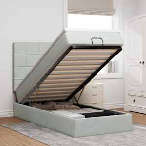 Otomanski posteljni okvir z vzmetnicami siv 90x200cm žamet