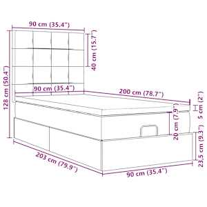 Osmanský rám postele s matracemi tmavě šedá 90x200cm samet - obrázek 16