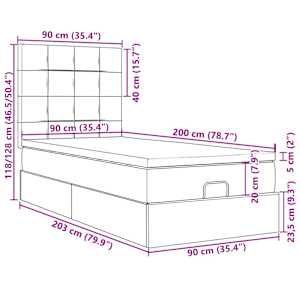 Osmanský rám postele s matracemi tmavě šedá 90x200cm samet - obrázek 16