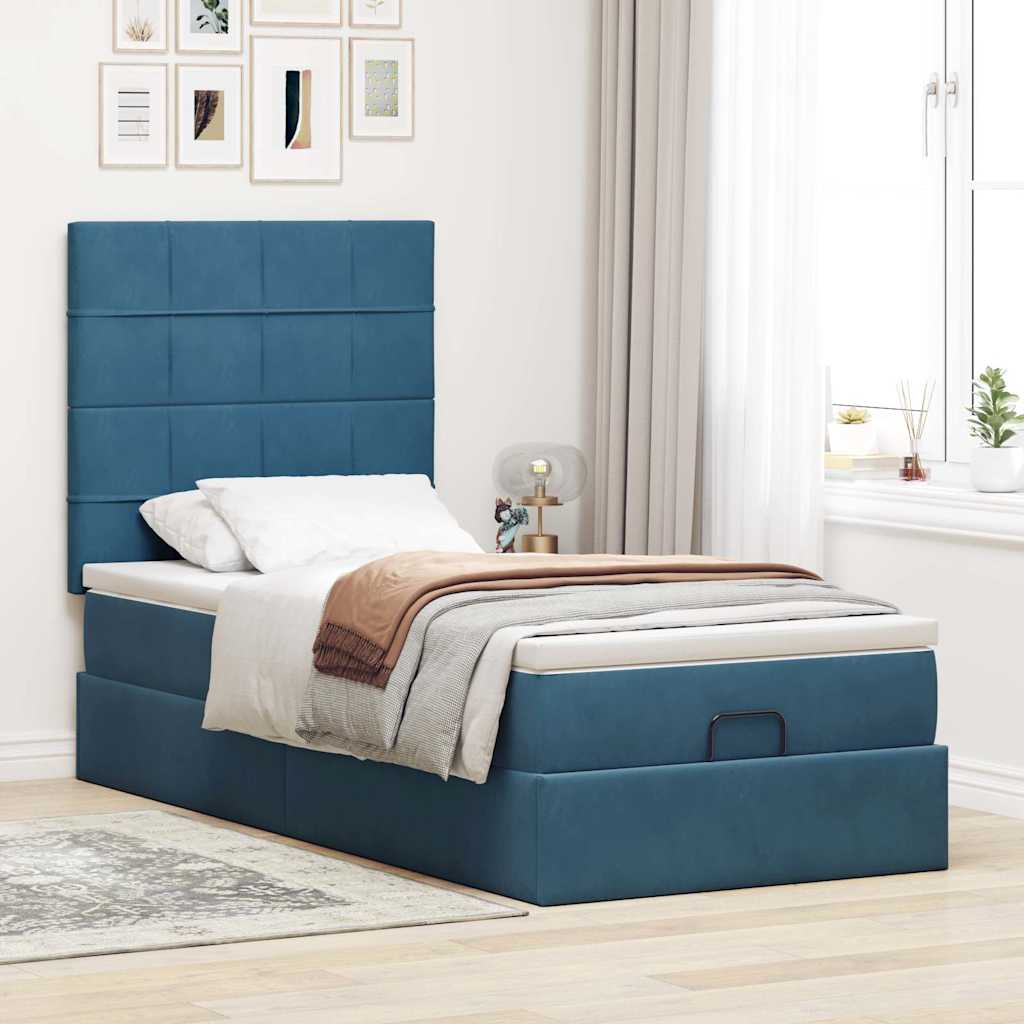 vidaXL Ottoman bed met matrassen 90x200cm fluweel donkerblauw afbeelding