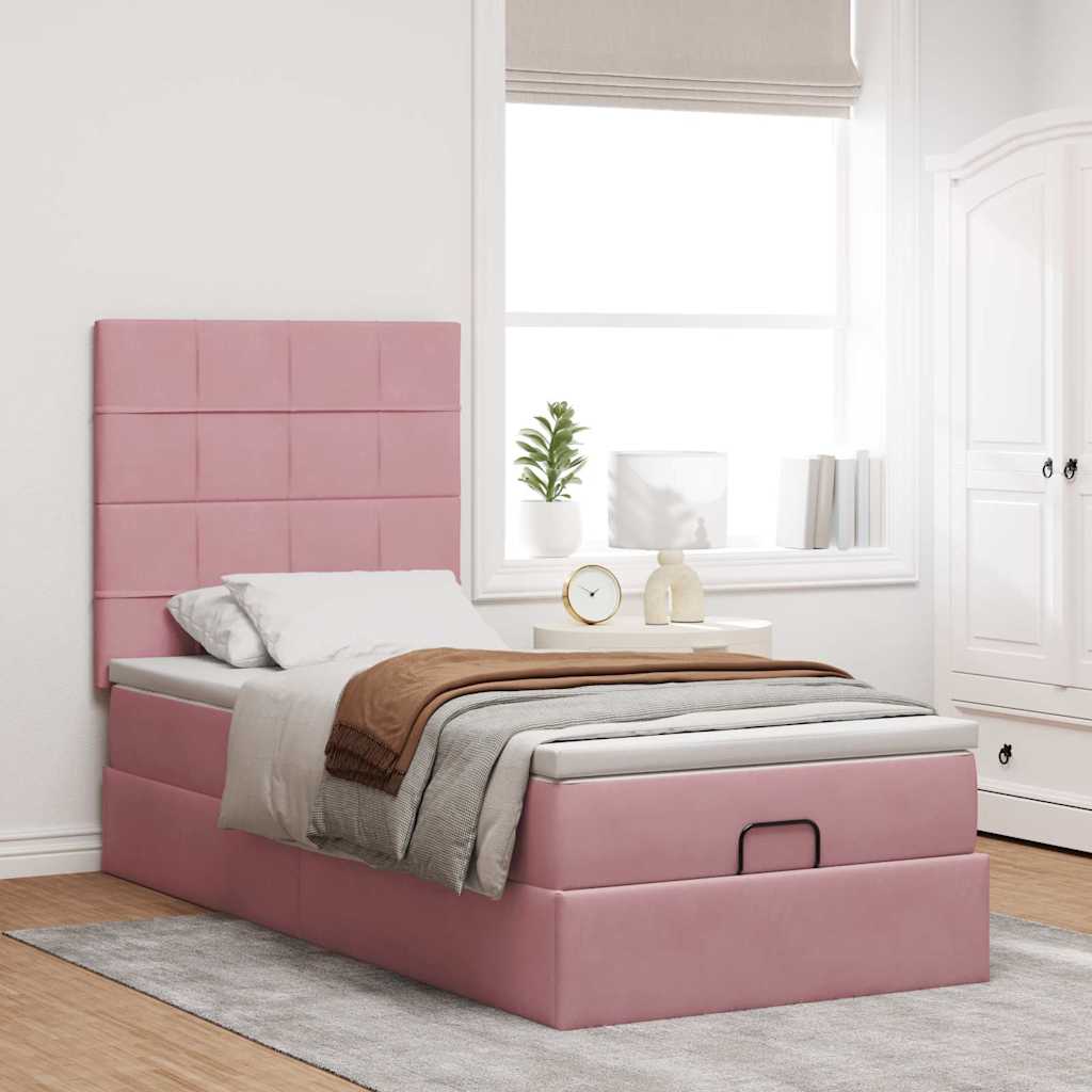 vidaXL Ottoman bed met matrassen 90x200cm fluweel roze afbeelding