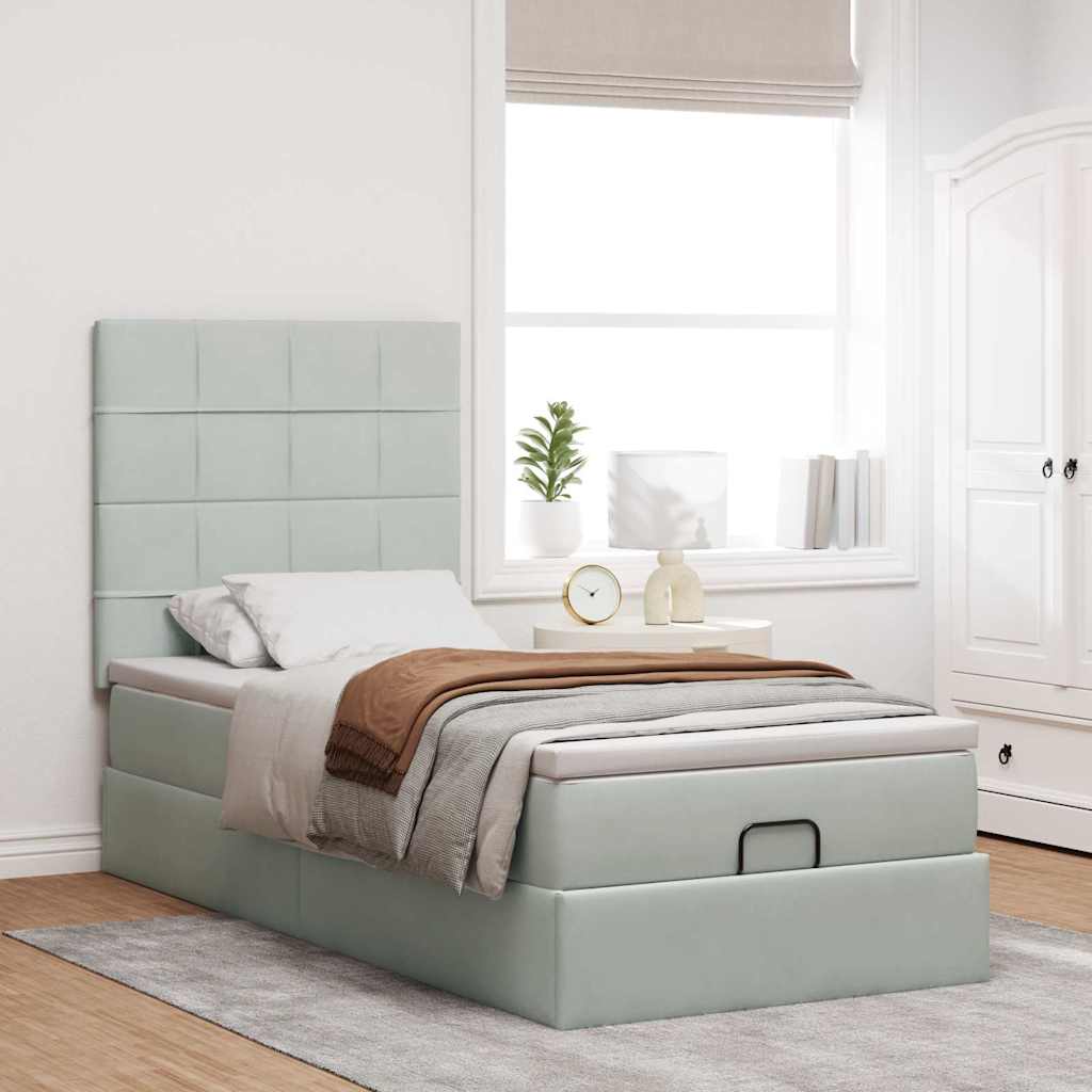 Thumbnail - vidaXL Ottoman-Bett mit Matratzen Hellgrau 100x200 cm Samt