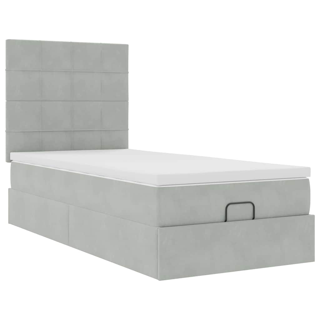 vidaXL Ottoman bed met matrassen 100x200cm fluweel lichtgrijs grijs, foto 4
