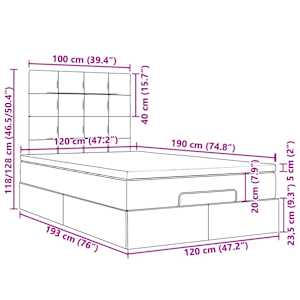 Osmanský rám postele s matracemi světle šedá 120x190 cm samet - obrázek 16