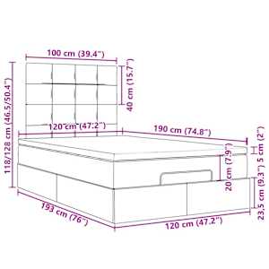 Osmanský rám postele s matracemi tmavě šedá 120x190 cm samet - obrázek 16