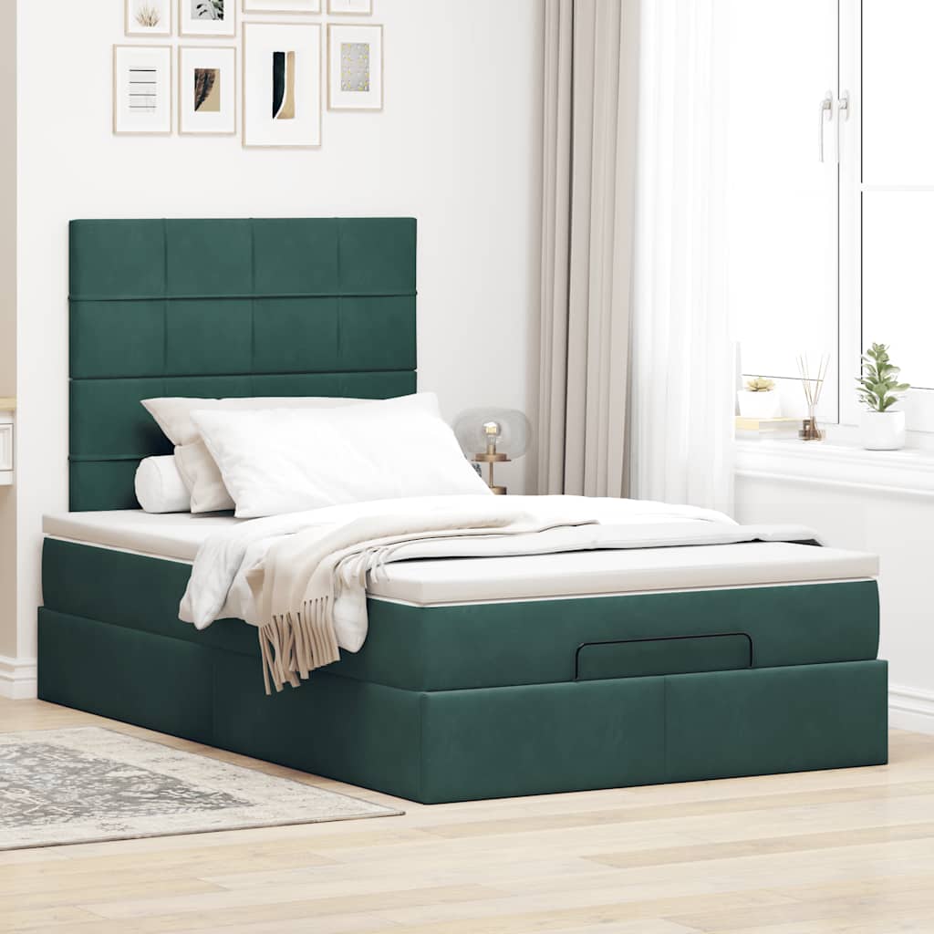 vidaXL Ottoman bed met matrassen 120x190cm fluweel donkergroen afbeelding