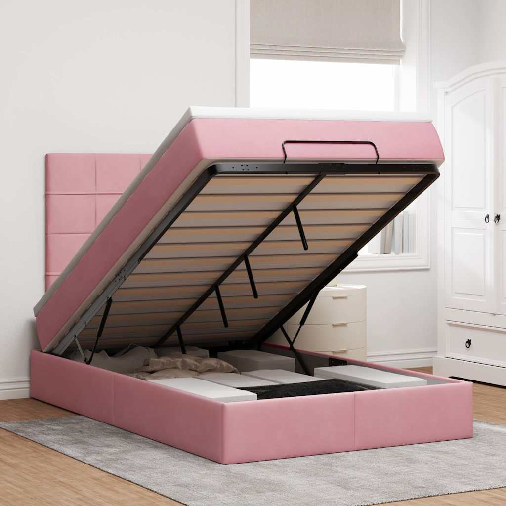vidaXL Ottoman-Bett mit Matratzen Rosa 120x200 cm Samt