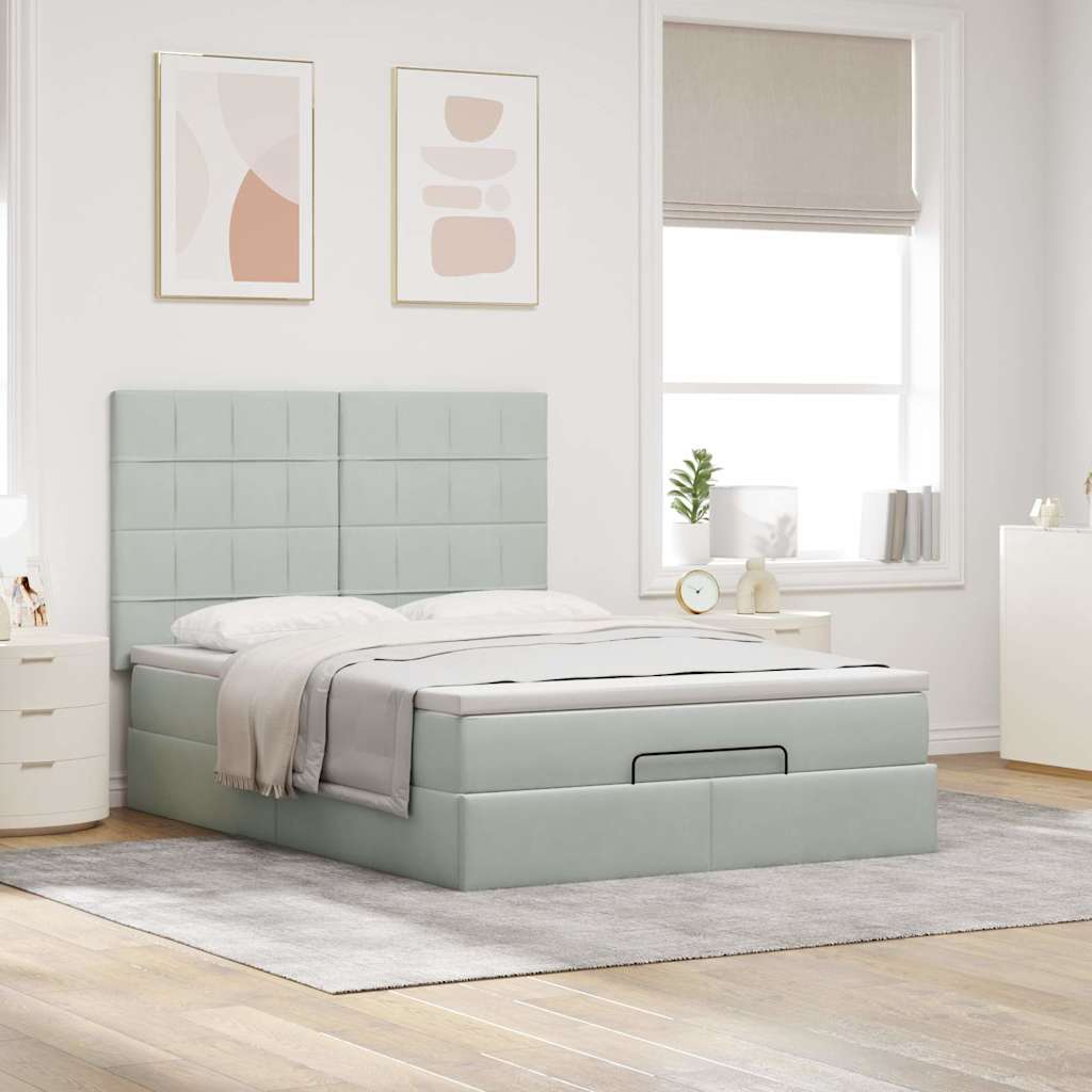 vidaXL Ottoman bed met matrassen 140x190cm fluweel lichtgrijs afbeelding