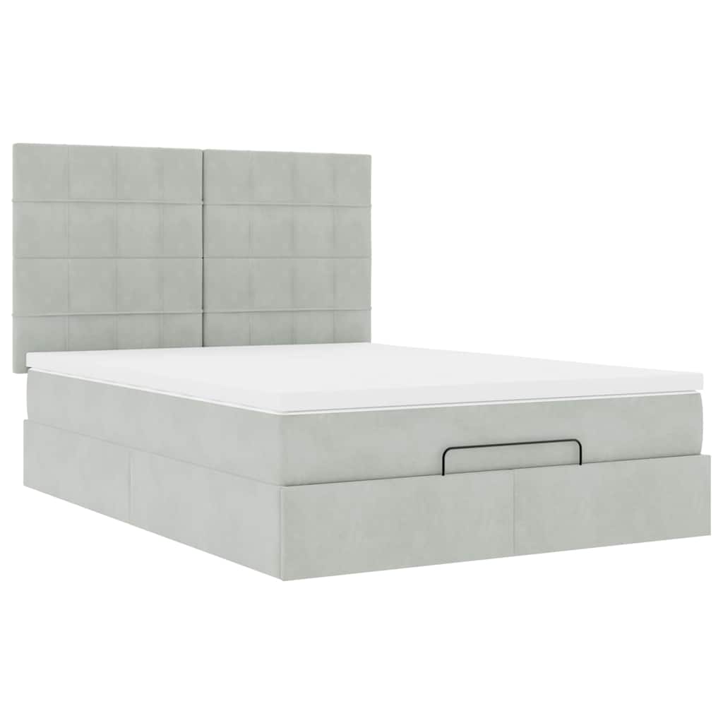 vidaXL Ottoman bed met matrassen 140x190cm fluweel lichtgrijs grijs, foto 4
