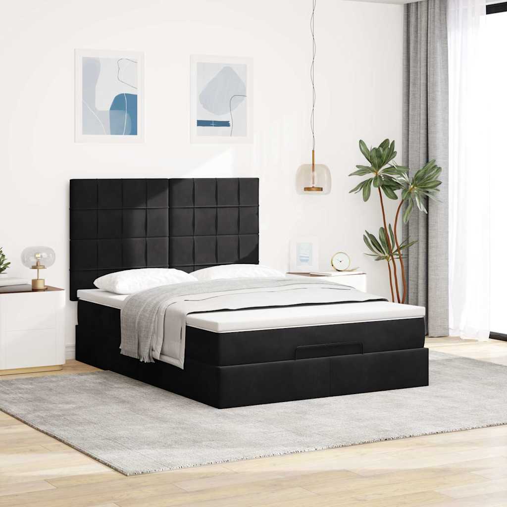 vidaXL Ottoman bed met matrassen 140x190cm fluweel zwart afbeelding