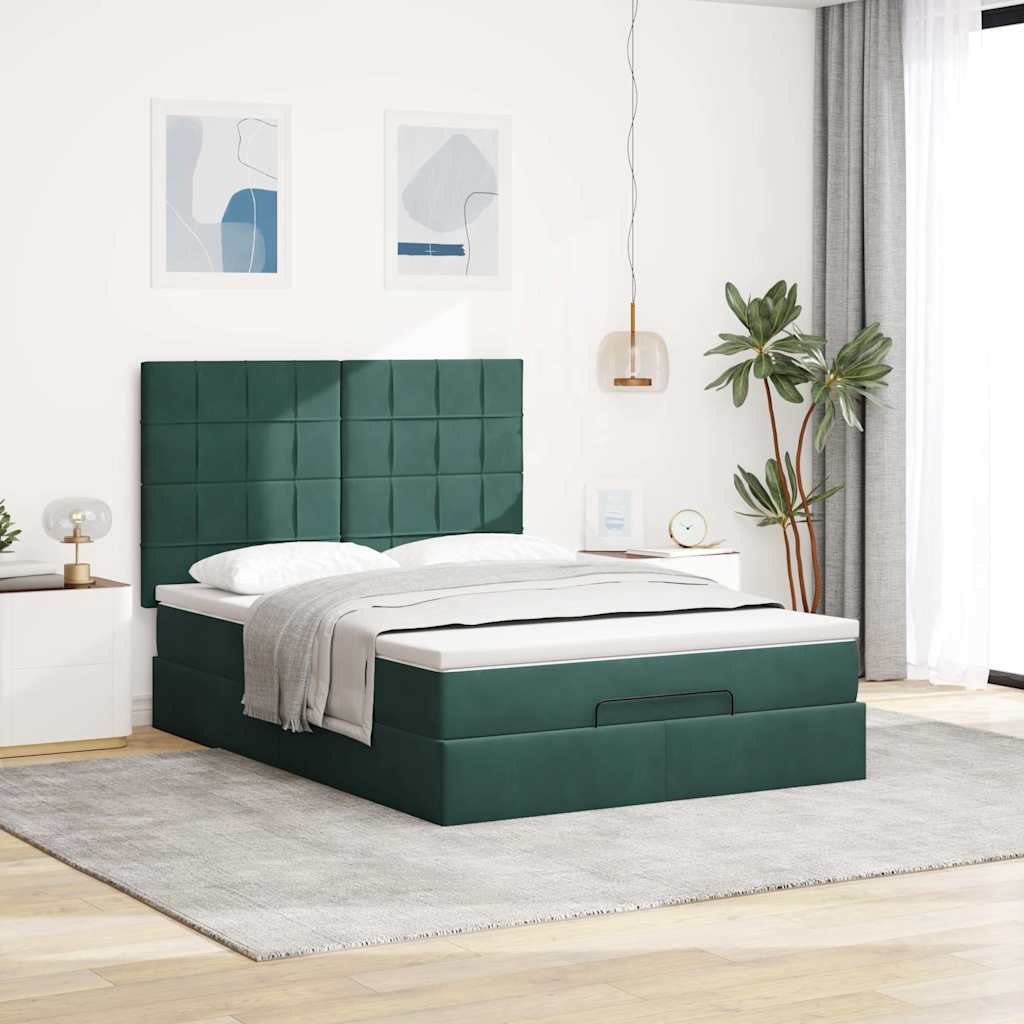 vidaXL Ottoman bed met matrassen 140x190cm fluweel donkergroen afbeelding