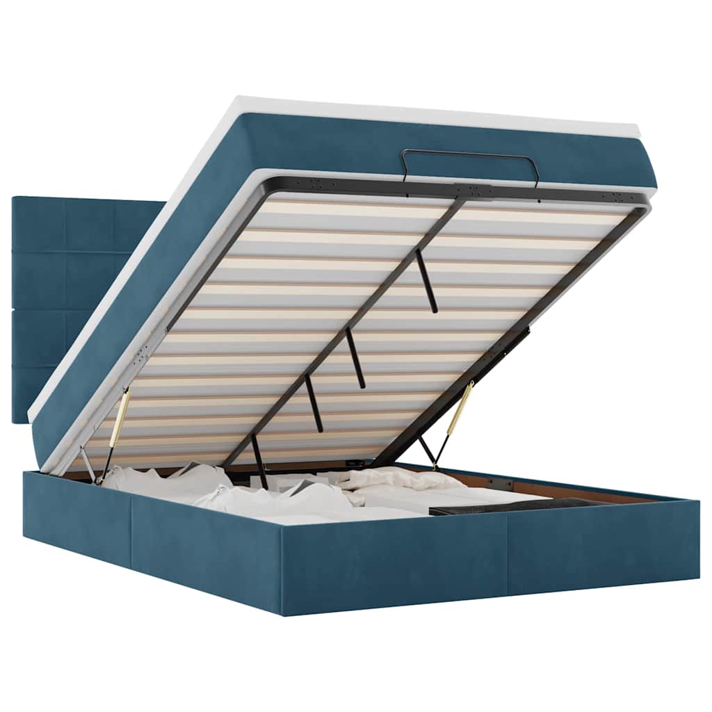 vidaXL Ottoman bed met matrassen 140x190cm fluweel donkerblauw blauw, foto 3
