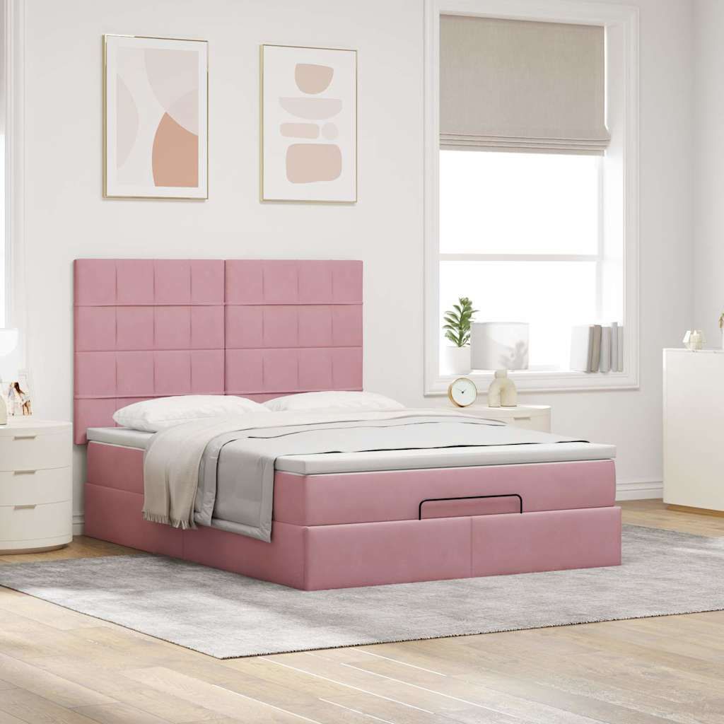 vidaXL Ottoman bed met matrassen 140x190cm fluweel roze afbeelding