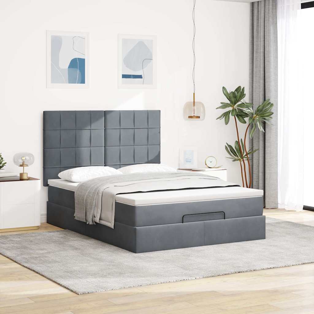 vidaXL Ottoman bed met matrassen 140x200cm fluweel donkergrijs afbeelding