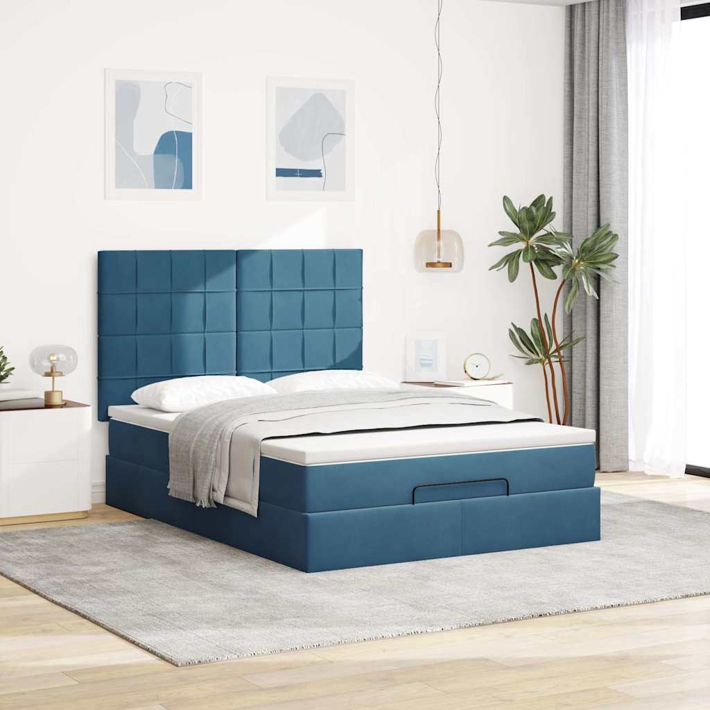 vidaXL Ottoman bed met matrassen 140x200cm fluweel donkerblauw afbeelding