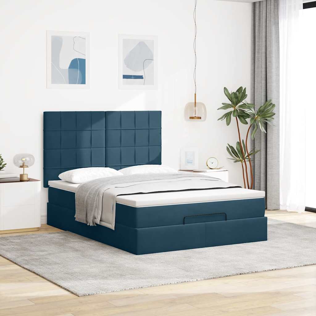 Thumbnail - vidaXL Ottoman-Bett mit Matratzen Dunkelblau 140x200 cm Samt