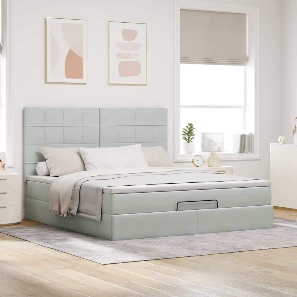vidaXL Ottoman bed met matrassen 160x200cm fluweel lichtgrijs afbeelding