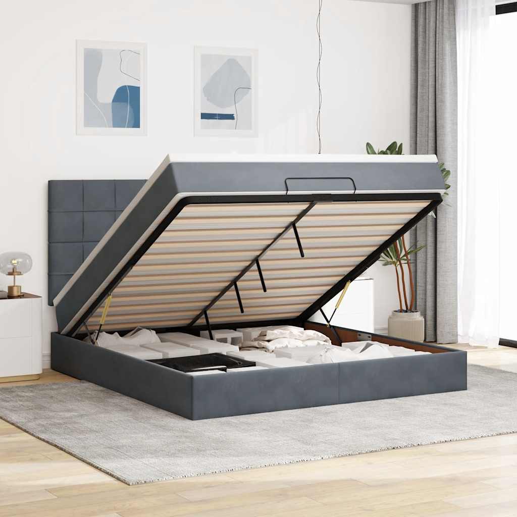 vidaXL Cadru de pat otoman cu saltele Gri închis 160x200cm catifea