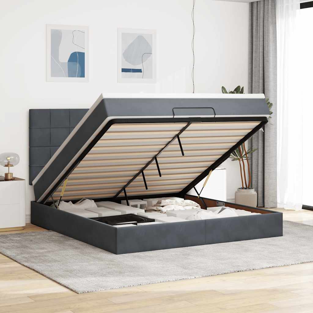 vidaXL Cadru de pat otoman cu saltele Gri închis 180x200cm catifea