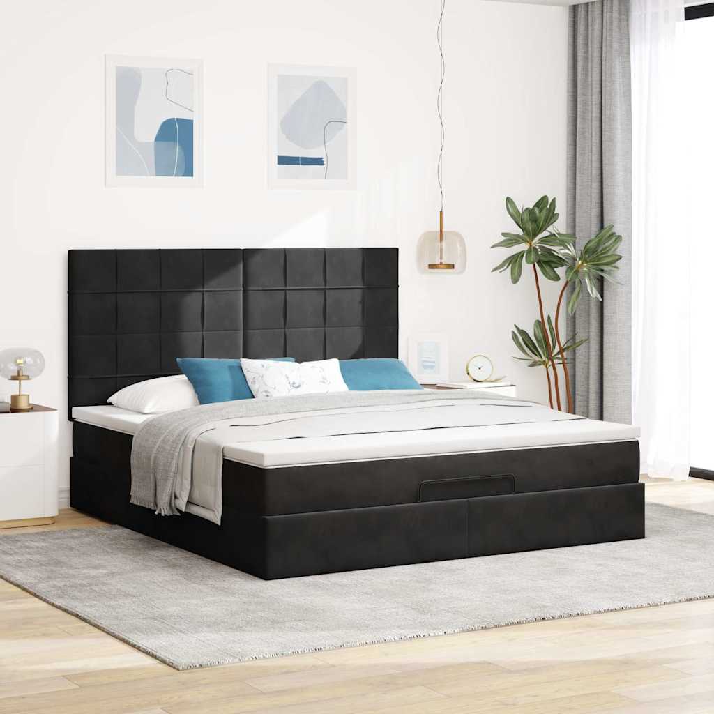 vidaXL Ottoman bed met matrassen 180x200cm fluweel zwart afbeelding