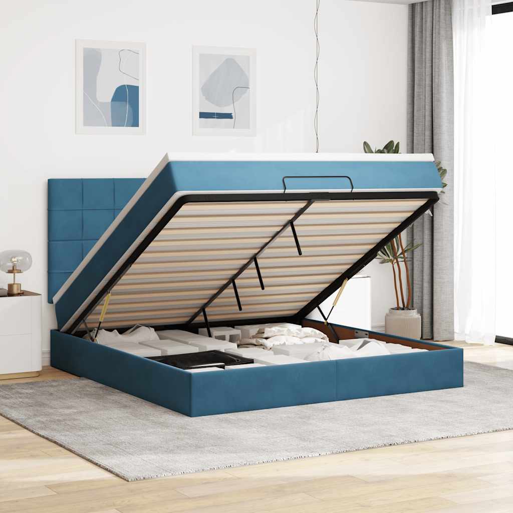 vidaXL Cadru pat otoman cu saltele Albastru închis 180x200cm catifea