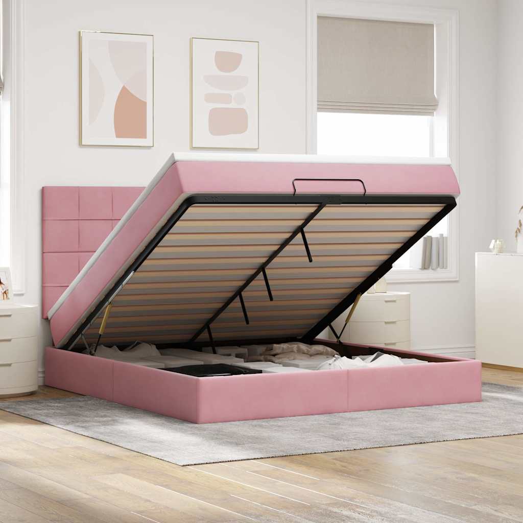 vidaXL Cadru de pat otoman cu saltele Roz 180x200cm catifea