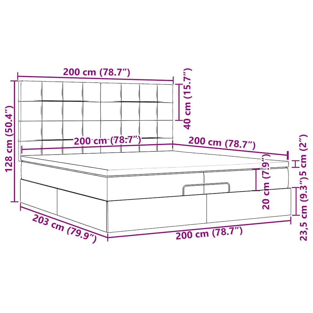 Osmanský rám postele s matrací tmavě šedý 200x200cm samet - obrázek 16