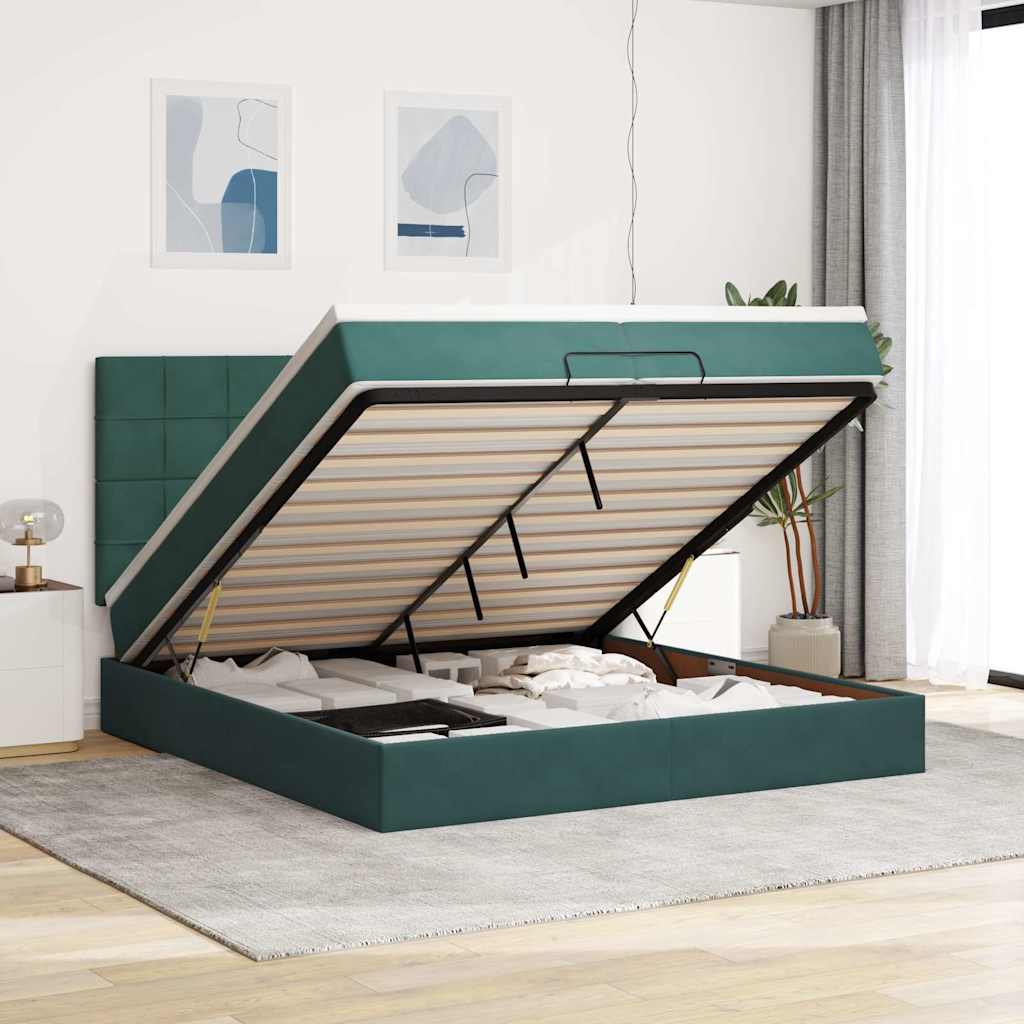 vidaXL Cadru de pat otoman cu saltele Verde închis 200x200cm catifea
