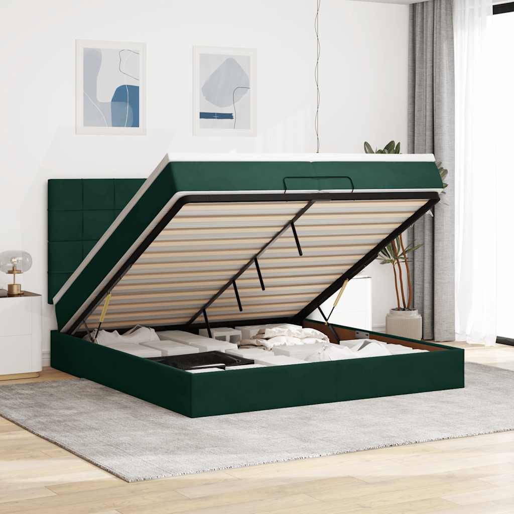 vidaXL osmannisk sengeramme med madrasser 200x200 cm fløjl mørkegrøn