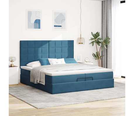 vidaXL Estrutura de cama otomana com colch&atilde;o azul escuro Veludo
