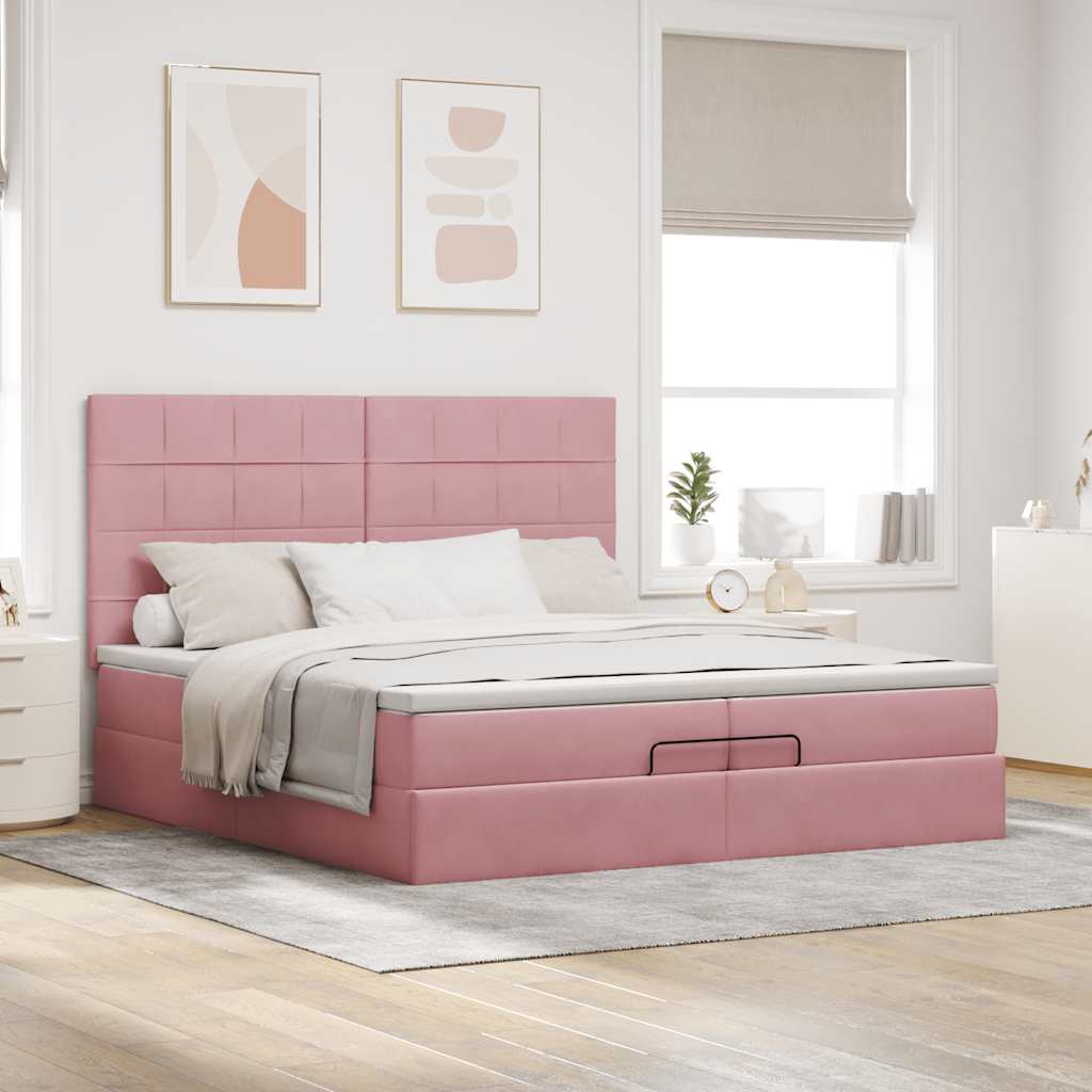 Thumbnail - vidaXL Ottoman-Bett mit Matratzen Rosa 200x200 cm Samt