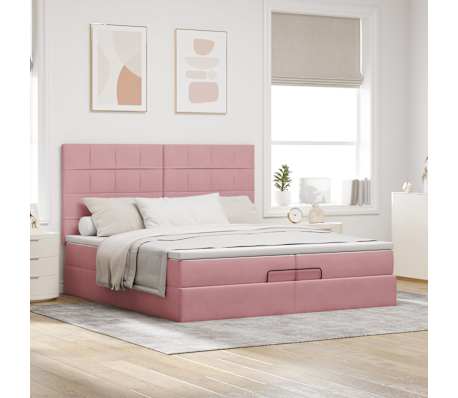 moldura de cama otomana vidaXL com colch&atilde;o rosa 200x200cm Veludo