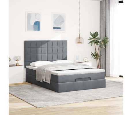 vidaXL Ottoman Bed with Mattresses Dark Grey Double Velvet