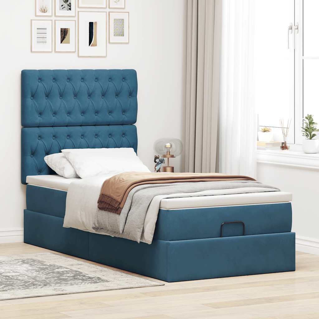vidaXL Ottoman bed met matrassen 80x200cm fluweel donkerblauw afbeelding