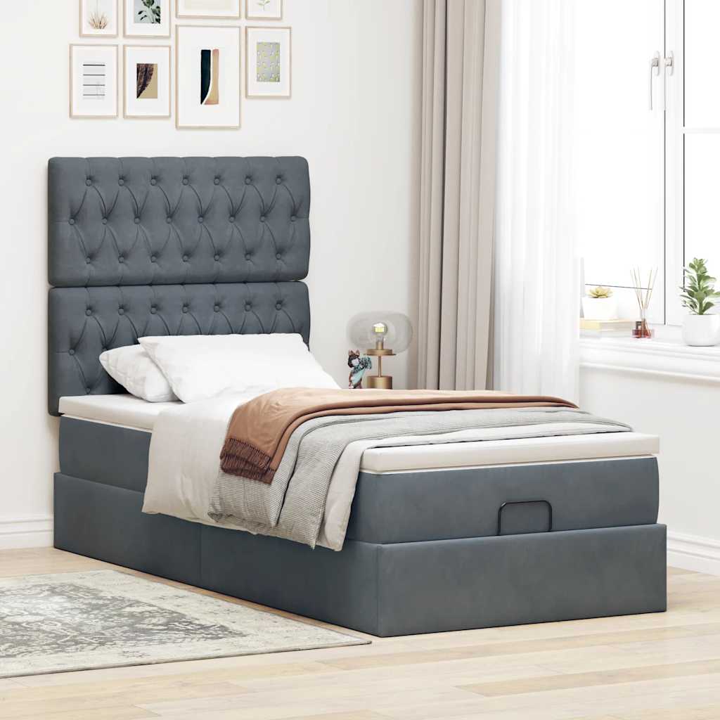 vidaXL Ottoman bed met matrassen 90x190cm fluweel donkergrijs afbeelding
