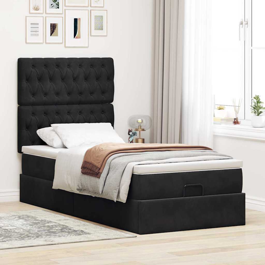 vidaXL Ottoman bed met matrassen 90x190cm fluweel zwart afbeelding