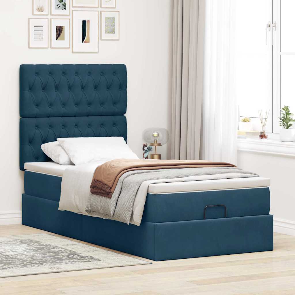 Thumbnail - vidaXL Ottoman-Bett mit Matratzen Dunkelblau 90x190 cm Samt