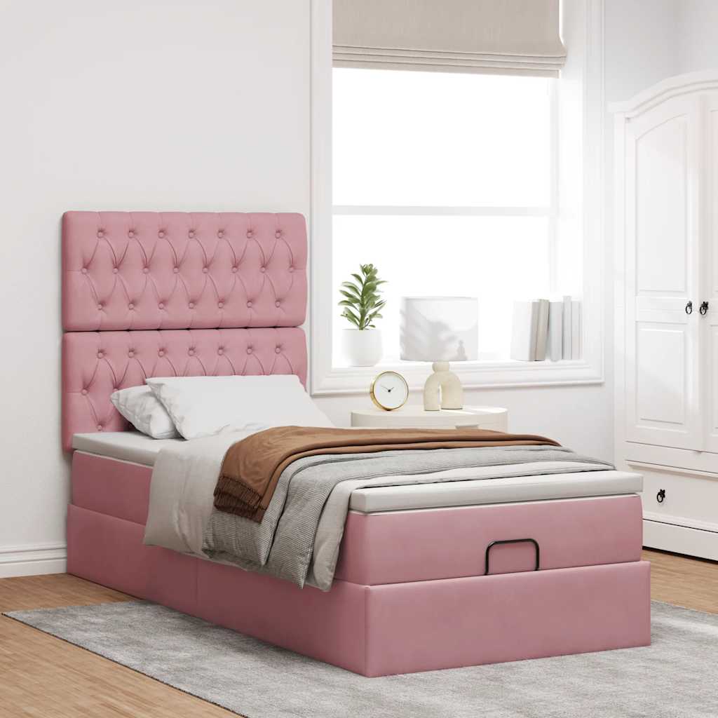 vidaXL Ottoman bed met matrassen 90x190cm fluweel roze afbeelding