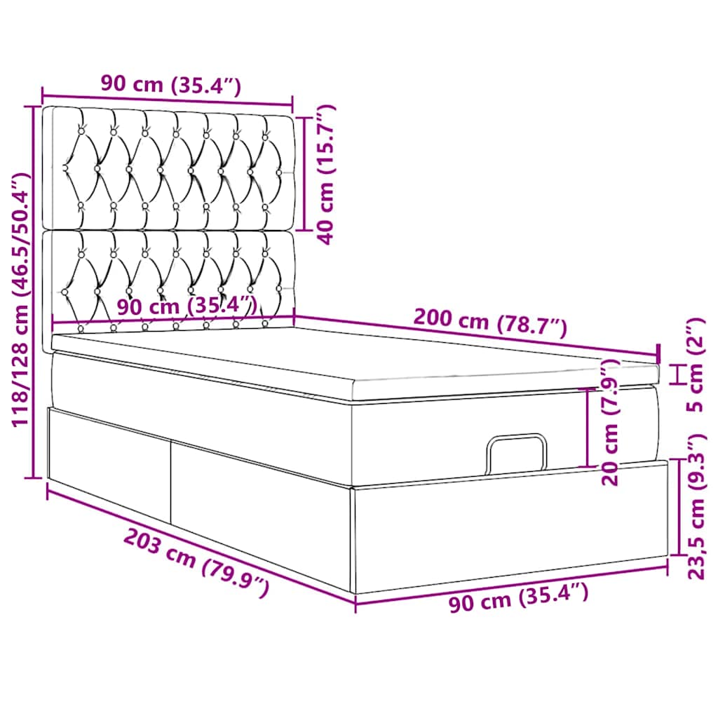 Osmanský rám postele s matracemi tmavě šedá 90x200cm samet - obrázek 16