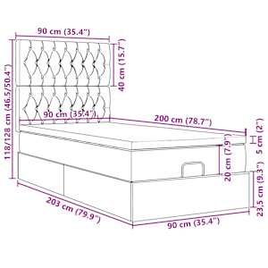 Osmanský rám postele s matracemi tmavě šedá 90x200cm samet - obrázek 16