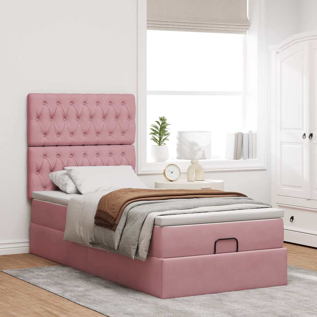 vidaXL Ottoman bed met matrassen 90x200cm fluweel roze afbeelding
