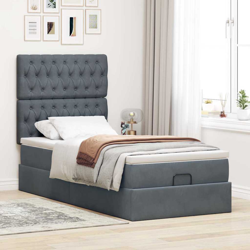 vidaXL Ottoman bed met matrassen 100x200cm fluweel donkergrijs afbeelding