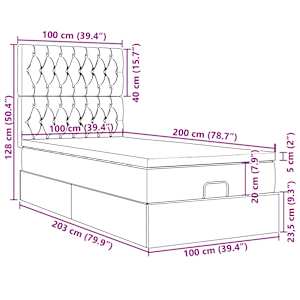Osmanský rám postele s matracemi tmavě zelené 100x200cm samet - obrázek 16
