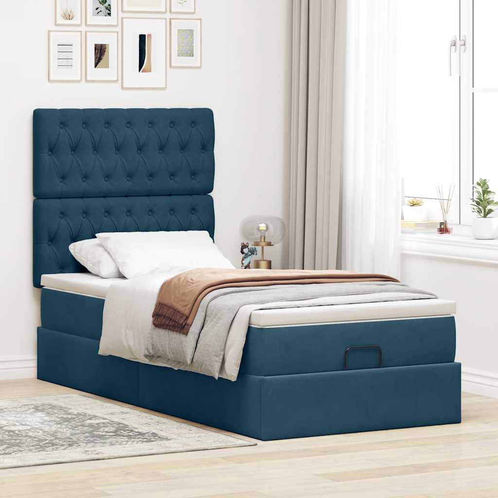 Thumbnail - vidaXL Ottoman-Bett mit Matratzen Dunkelblau 100x200 cm Samt